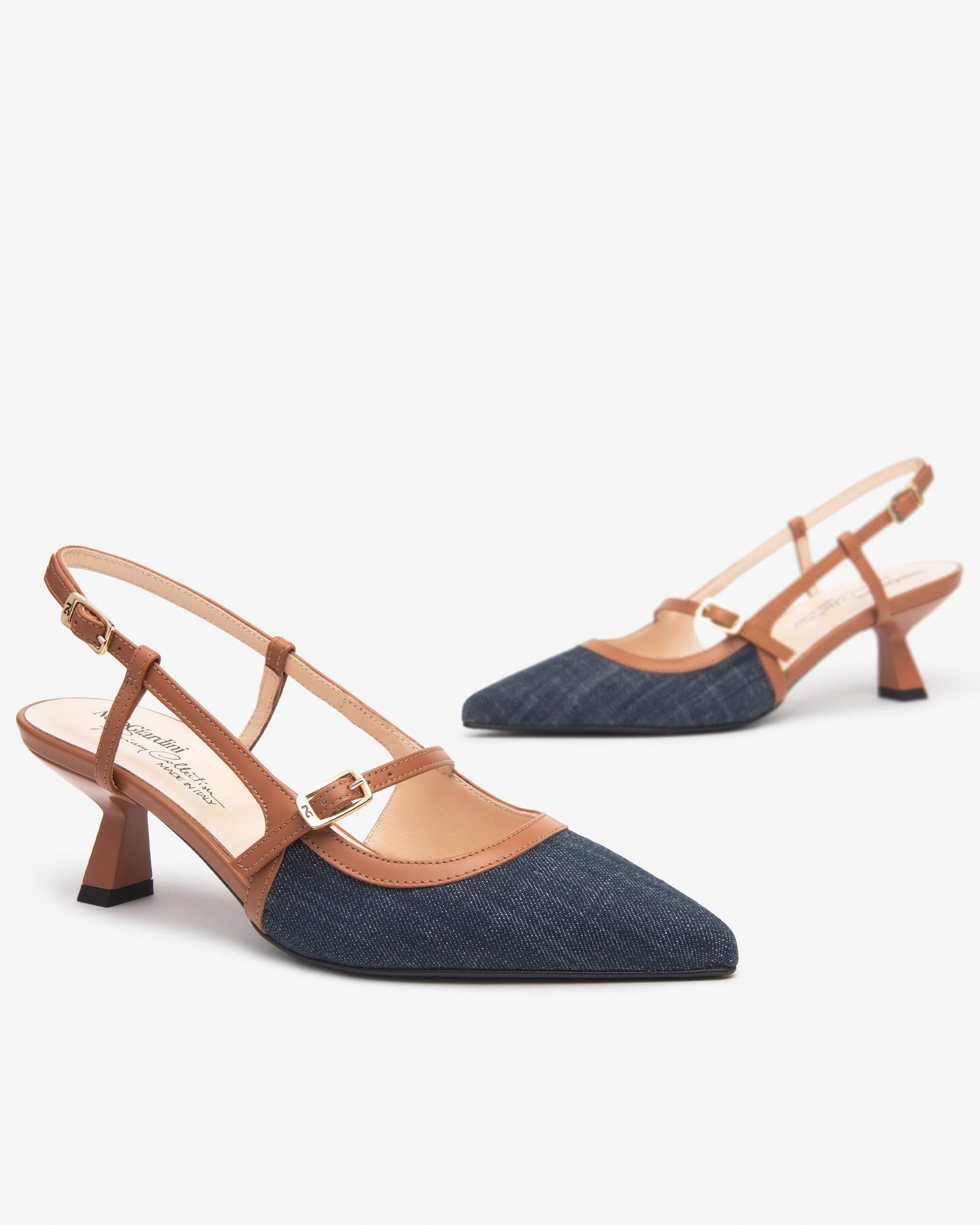 Slingback Donna in Pelle e Tessuto