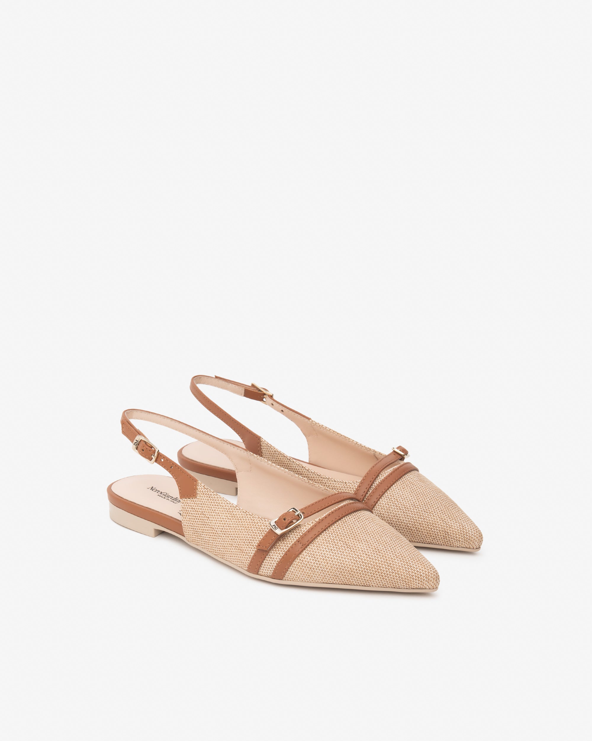 Slingbacks aus Gewebe und Leder für Damen