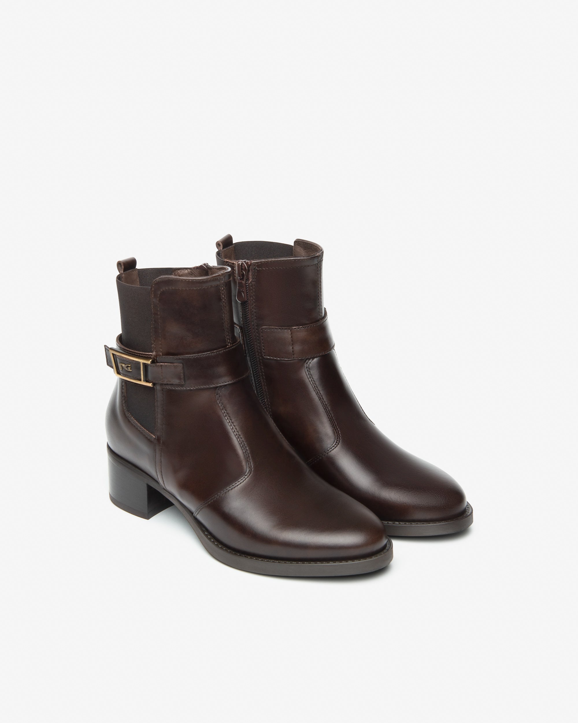 Damenstiefeletten aus Leder und Gewebe