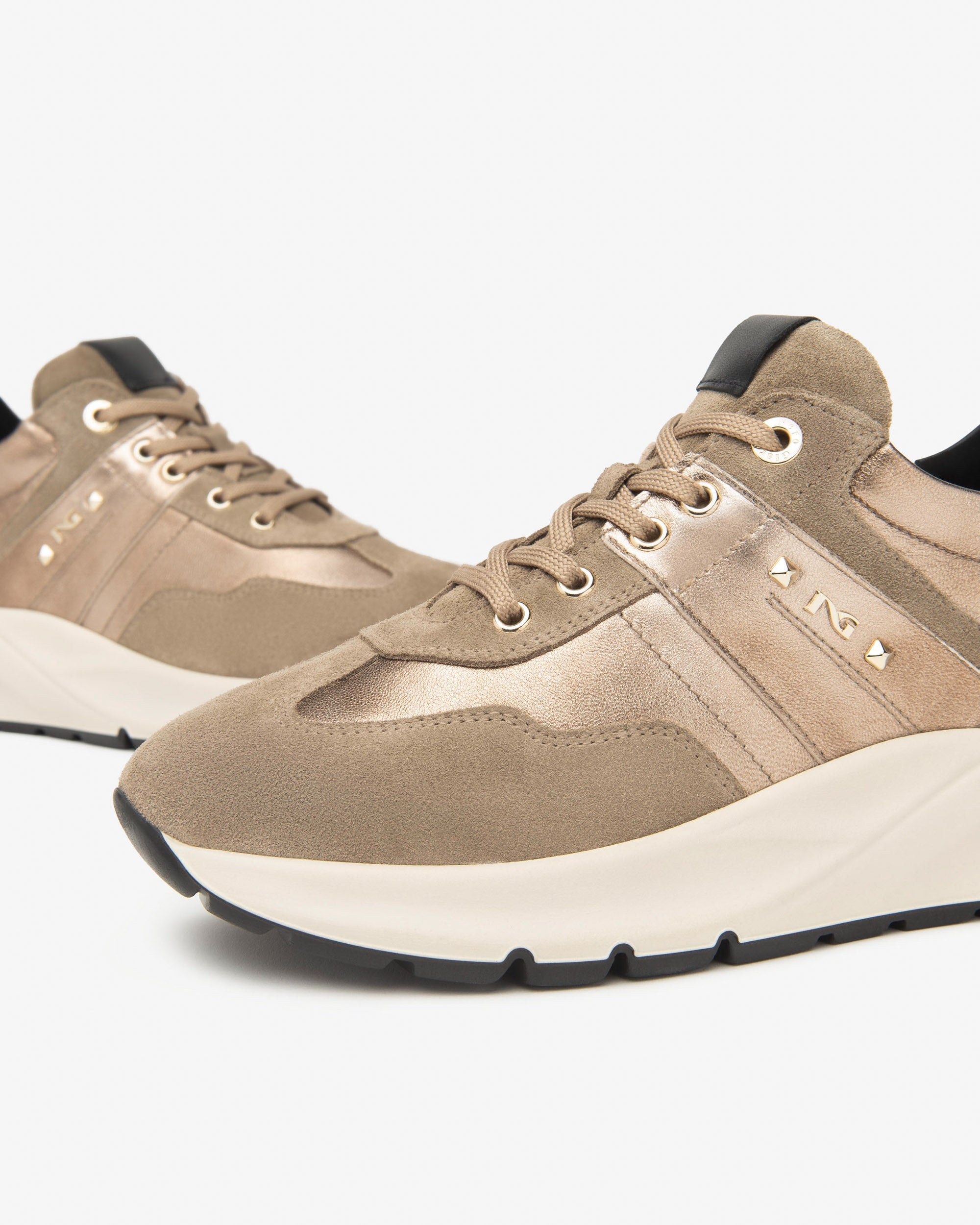 Sneakers Dames in Suède, Leder en Technisch materiaal