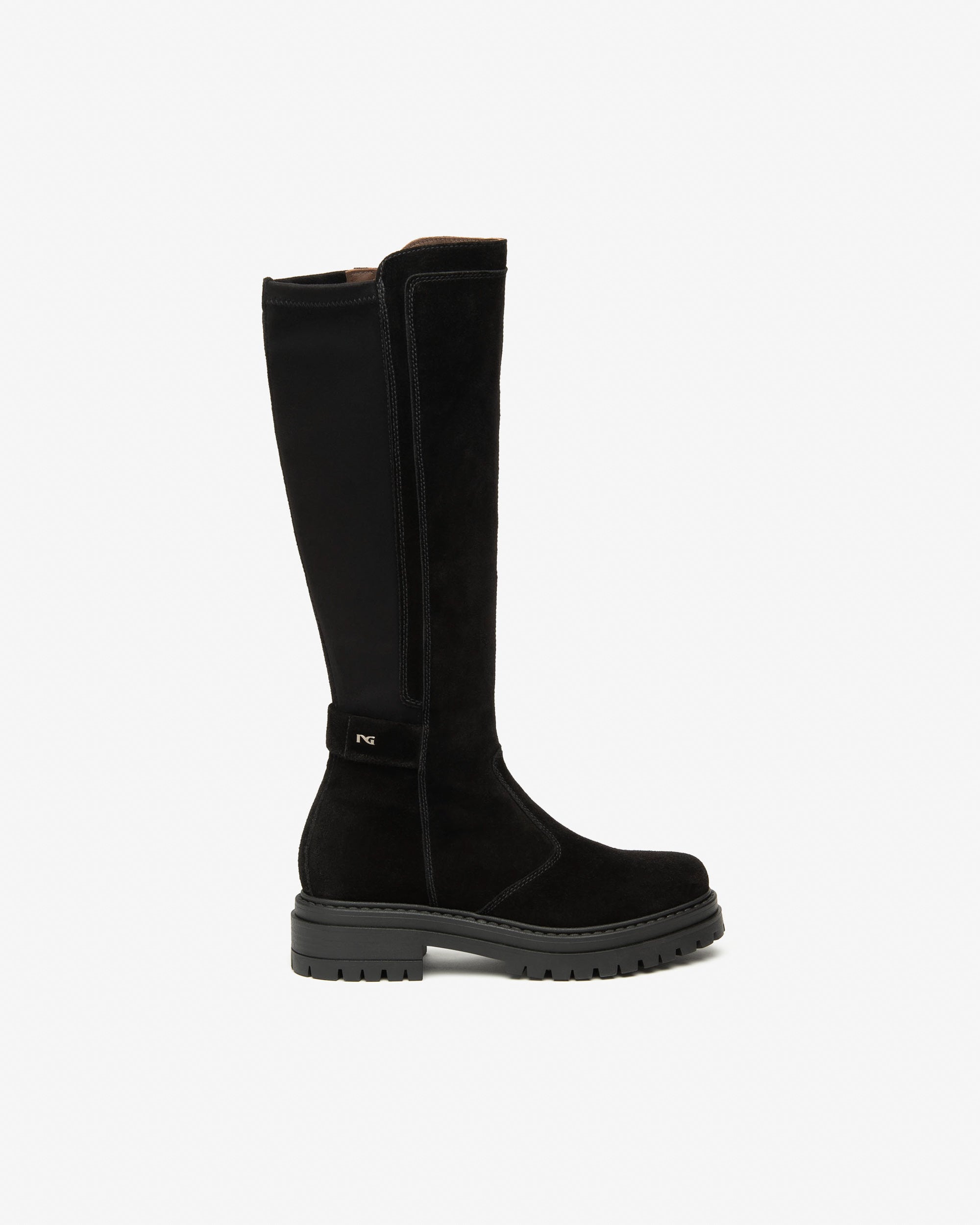 Damenstiefel aus Veloursleder und technischem Material
