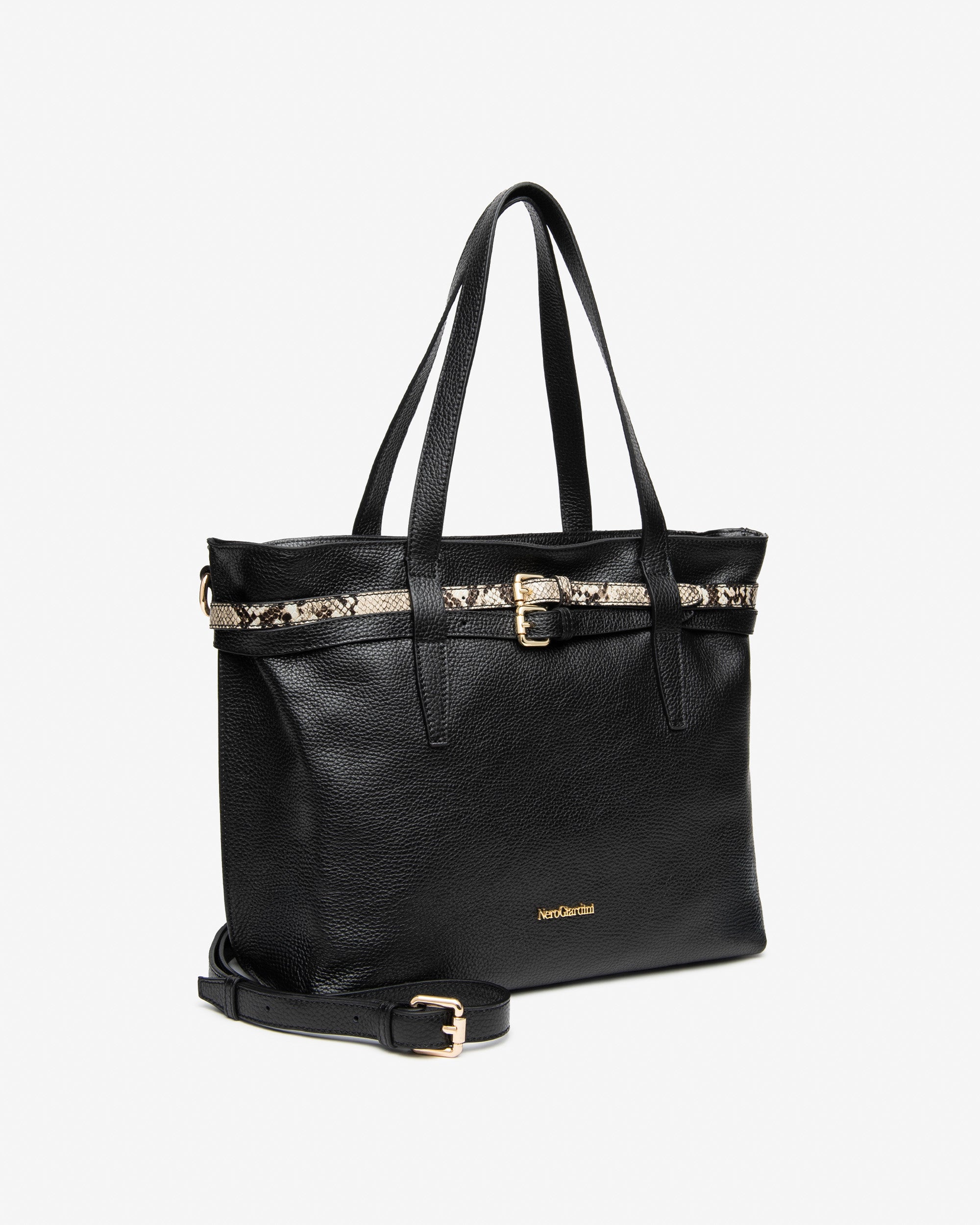 Borsa a Spalla da Donna in Pelle e Materiale Tecnico