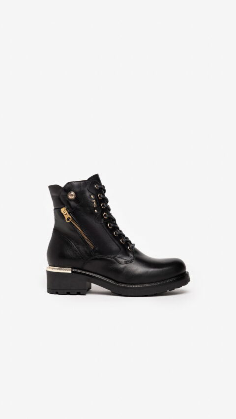 Art. I014300D 100 - Women's Leather Combat Boots - Nero - NeroGiardini